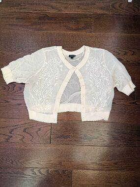 Cream Sheer Floral Crop Cardigan
